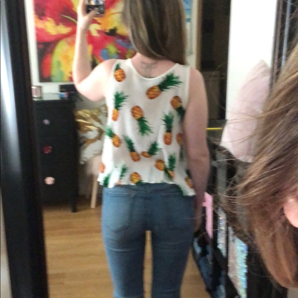Blue Rain • Flowy Textured Pineapple Crop Trapeze Tank Top - Picture 6 of 8